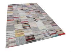 Kırk Yama Bej Patchwork Pamuk Yün El Dokuma Halısı 202x299 Agacan