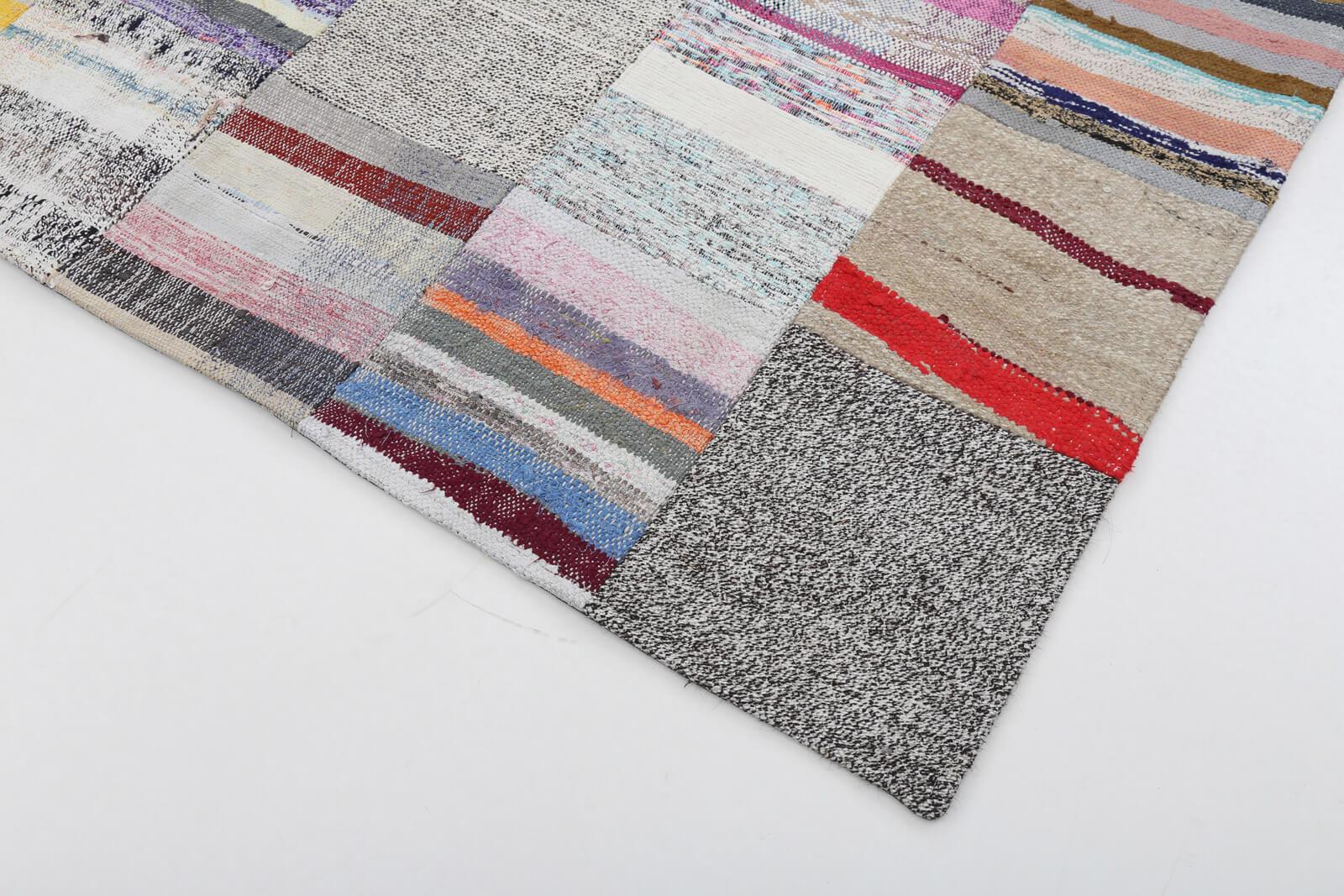 Kırk Yama Bej Patchwork Pamuk Yün El Dokuma Halısı 202x299 Agacan