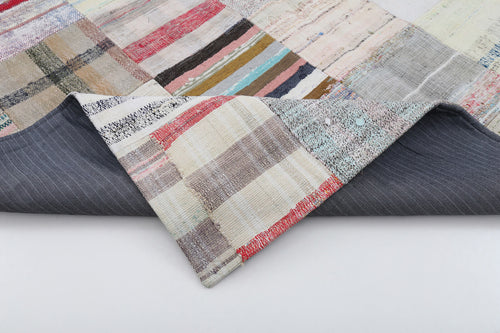 Kırk Yama Bej Patchwork Pamuk Yün El Dokuma Halısı 202x299 Agacan