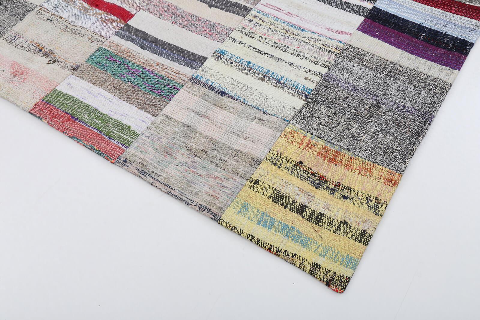 Kırk Yama Bej Patchwork Pamuk Yün El Dokuma Halısı 201x300 Agacan