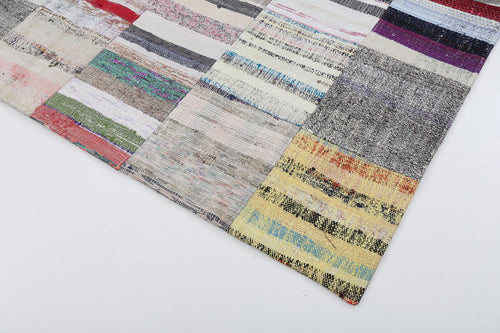 Kırk Yama Bej Patchwork Pamuk Yün El Dokuma Halısı 201x300 Agacan