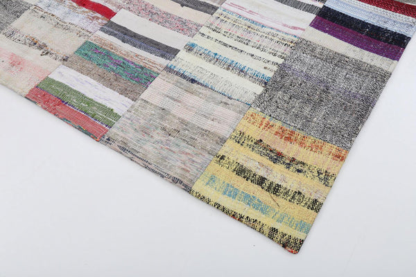 Kırk Yama Bej Patchwork Pamuk Yün El Dokuma Halısı 201x300 Agacan
