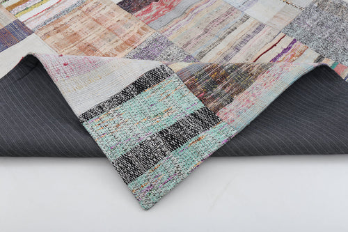 Kırk Yama Bej Patchwork Pamuk Yün El Dokuma Halısı 201x300 Agacan