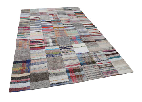 Kırk Yama Gri Patchwork Pamuk Yün El Dokuma Halısı 200x302 Agacan