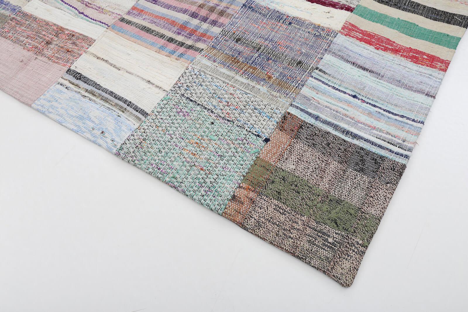 Kırk Yama Gri Patchwork Pamuk Yün El Dokuma Halısı 200x302 Agacan