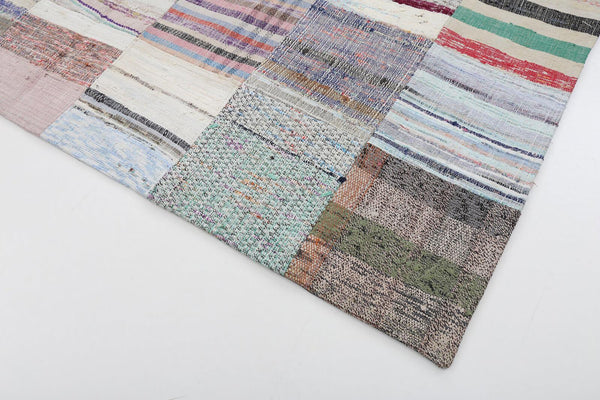 Kırk Yama Gri Patchwork Pamuk Yün El Dokuma Halısı 200x302 Agacan