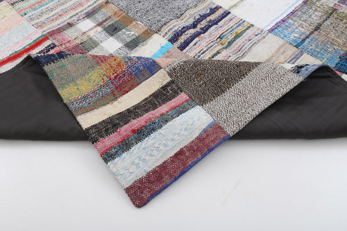 Kırk Yama Gri Patchwork Pamuk Yün El Dokuma Halısı 200x302 Agacan