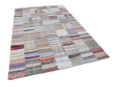 Kırk Yama Bej Patchwork Pamuk Yün El Dokuma Halısı 201x300 Agacan