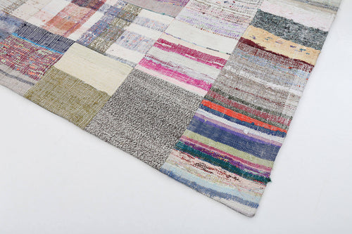 Kırk Yama Bej Patchwork Pamuk Yün El Dokuma Halısı 201x300 Agacan