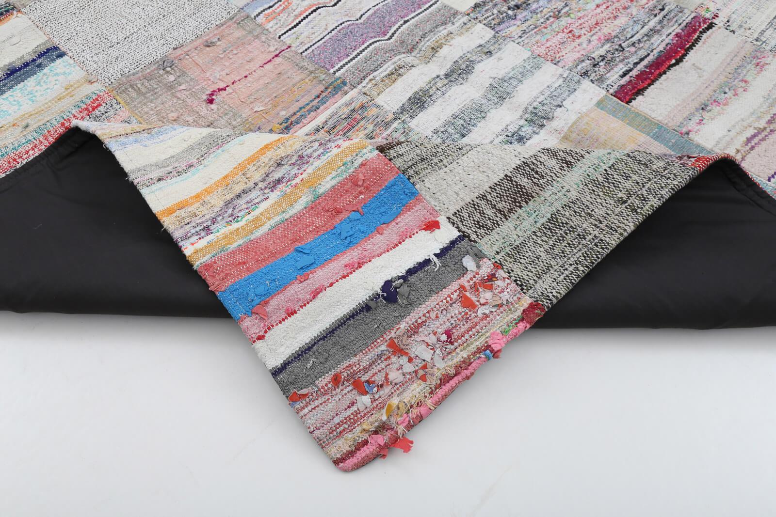 Kırk Yama Bej Patchwork Pamuk Yün El Dokuma Halısı 201x300 Agacan