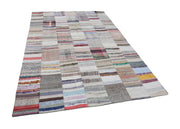 Kırk Yama Bej Patchwork Pamuk Yün El Dokuma Halısı 201x299 Agacan