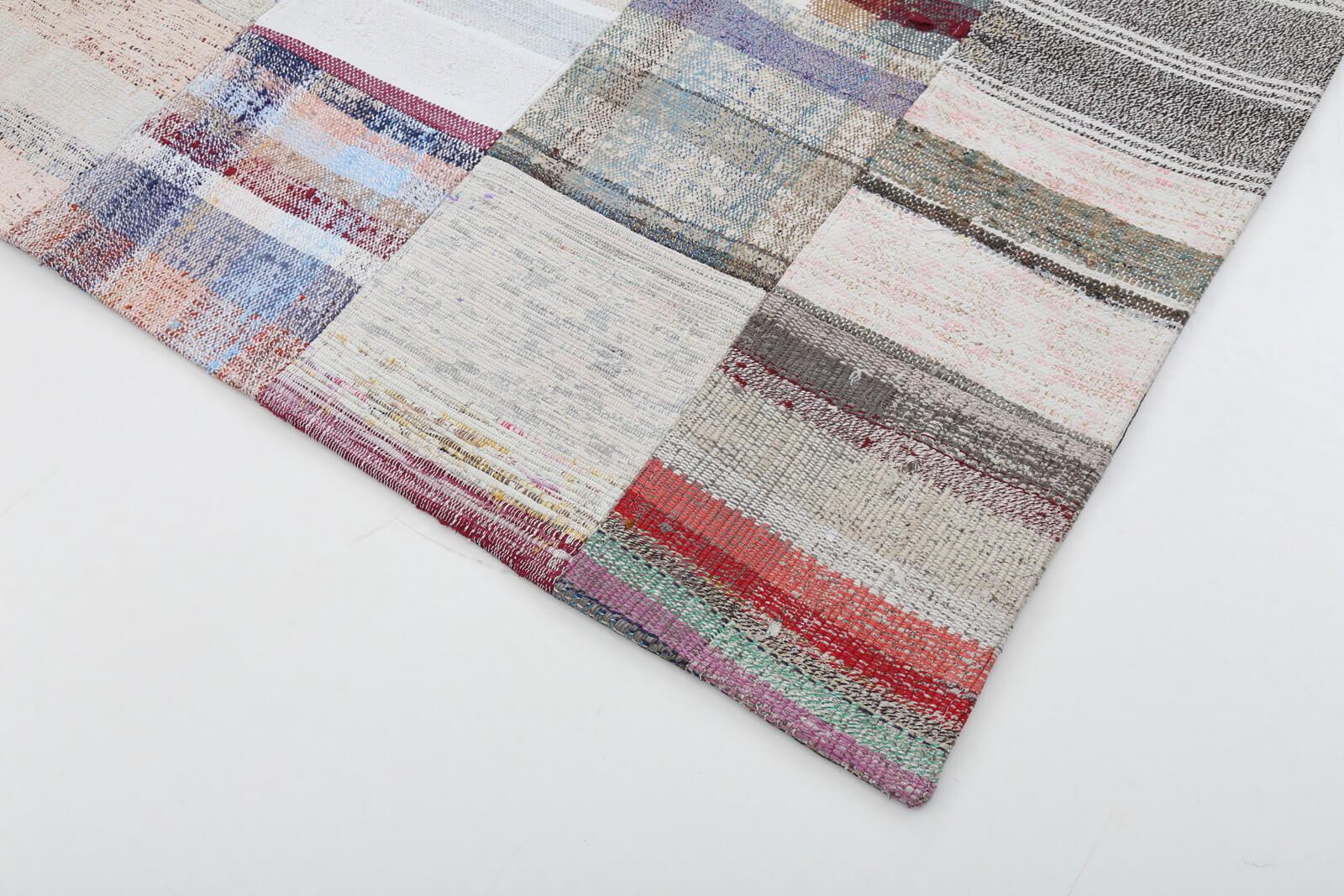 Kırk Yama Bej Patchwork Pamuk Yün El Dokuma Halısı 201x299 Agacan