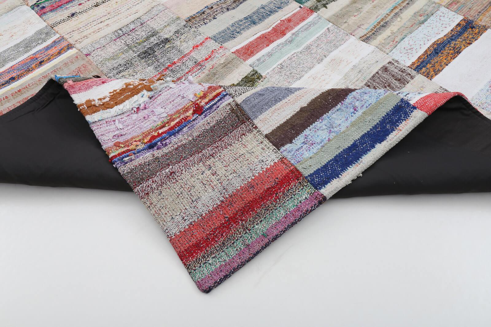 Kırk Yama Bej Patchwork Pamuk Yün El Dokuma Halısı 201x299 Agacan