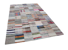 Kırk Yama Bej Patchwork Pamuk Yün El Dokuma Halısı 200x302 Agacan