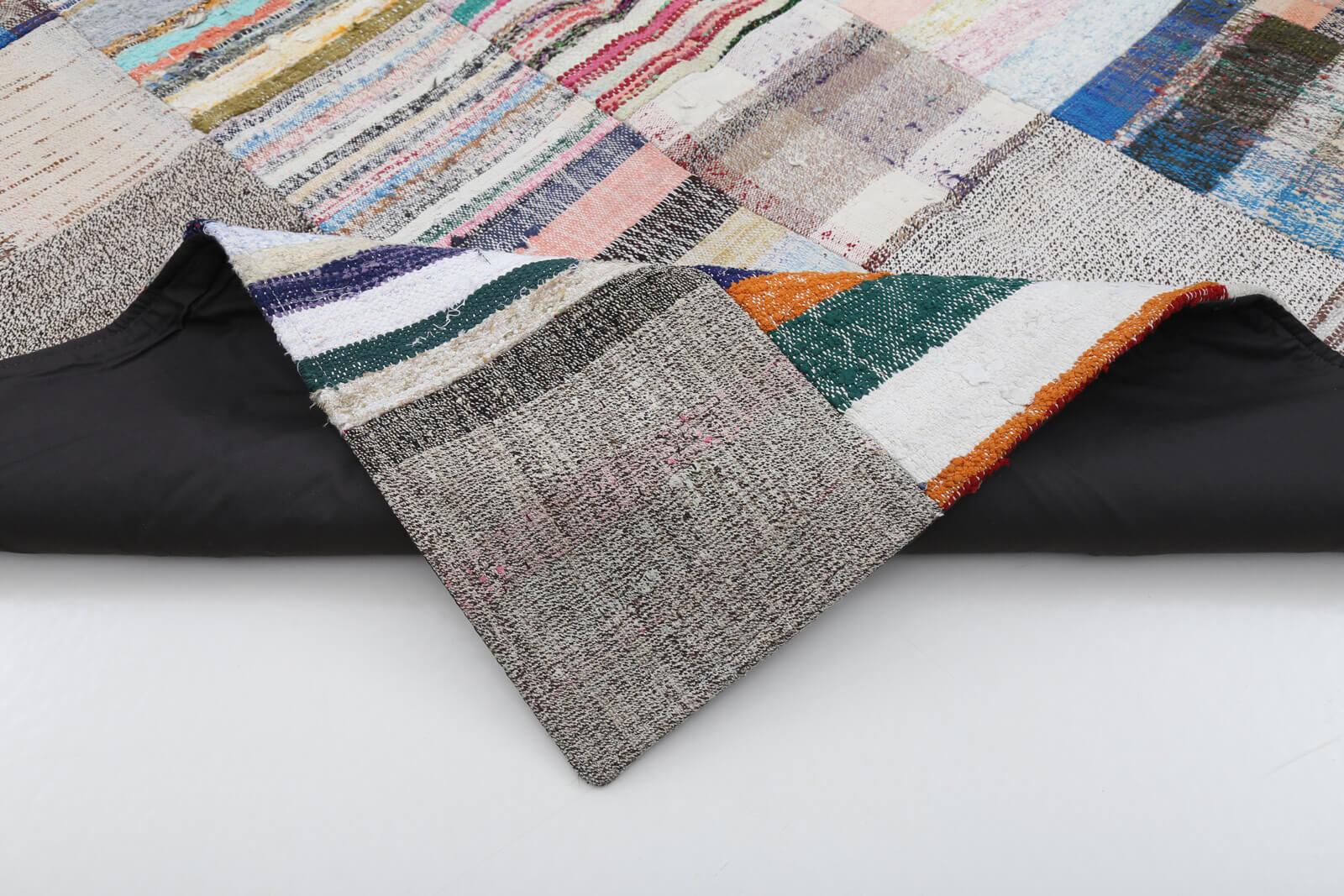 Kırk Yama Bej Patchwork Pamuk Yün El Dokuma Halısı 200x302 Agacan
