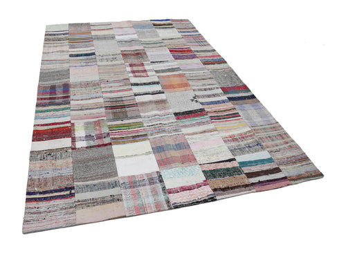 Kırk Yama Bej Patchwork Pamuk Yün El Dokuma Halısı 200x302 Agacan