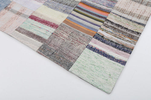 Kırk Yama Bej Patchwork Pamuk Yün El Dokuma Halısı 200x302 Agacan
