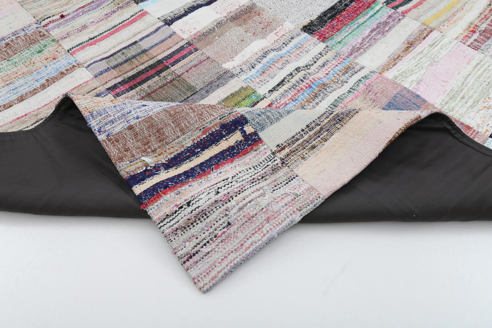 Kırk Yama Bej Patchwork Pamuk Yün El Dokuma Halısı 200x302 Agacan