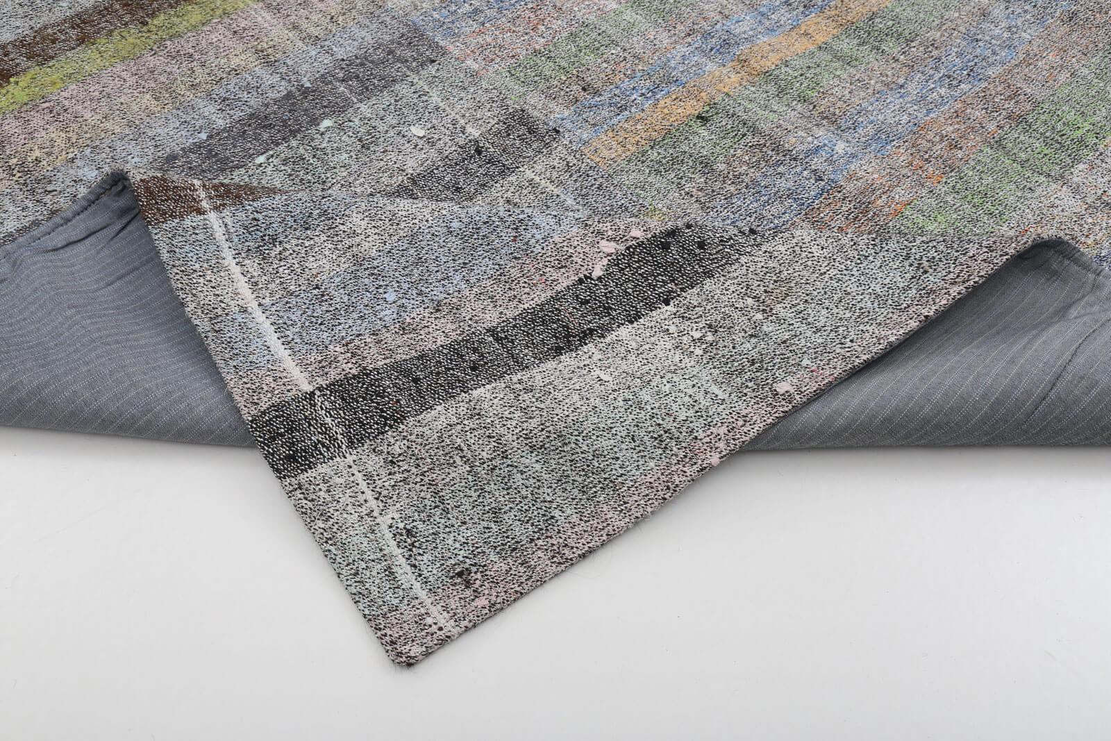 Kırk Yama Gri Patchwork Pamuk Yün El Dokuma Halısı 247x350 Agacan