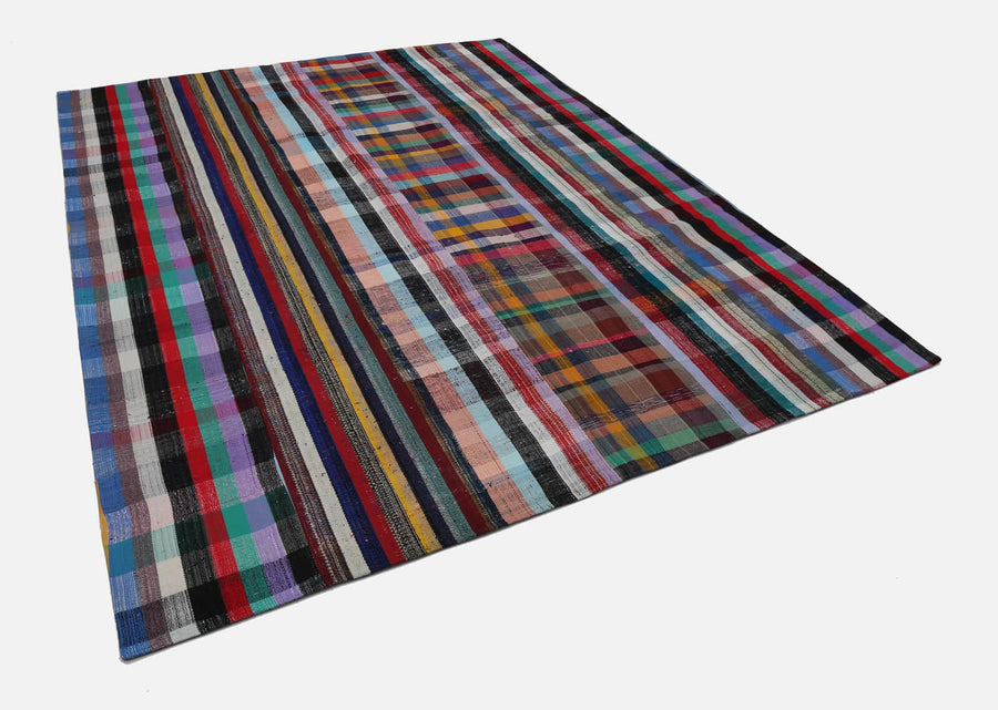 Kırk Yama Gri Patchwork Pamuk Yün El Dokuma Halısı 250x307 Agacan