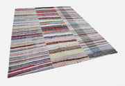 Kırk Yama Gri Patchwork Pamuk Yün El Dokuma Halısı 245x302 Agacan