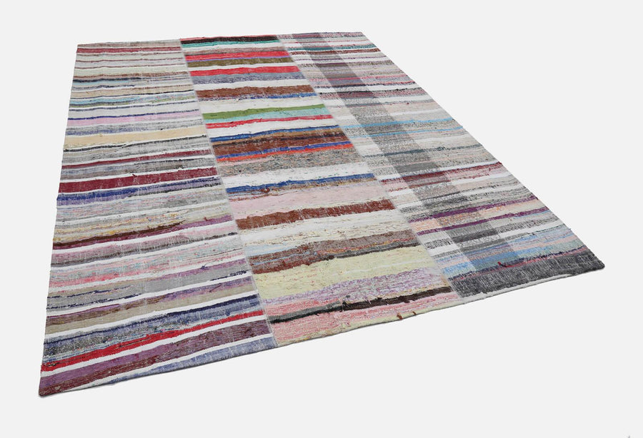 Kırk Yama Gri Patchwork Pamuk Yün El Dokuma Halısı 245x302 Agacan