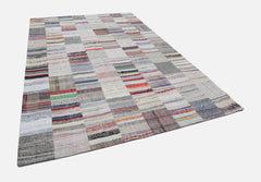 Kırk Yama Bej Patchwork Pamuk Yün El Dokuma Halısı 248x369 Agacan