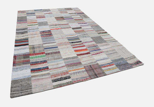 Kırk Yama Bej Patchwork Pamuk Yün El Dokuma Halısı 248x369 Agacan