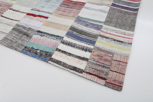 Kırk Yama Bej Patchwork Pamuk Yün El Dokuma Halısı 248x369 Agacan