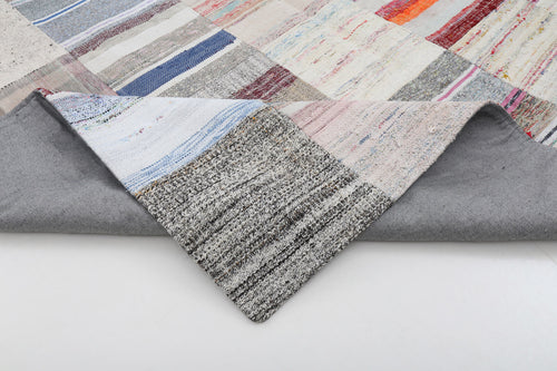 Kırk Yama Bej Patchwork Pamuk Yün El Dokuma Halısı 248x369 Agacan