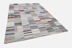 Kırk Yama Bej Patchwork Pamuk Yün El Dokuma Halısı 251x350 Agacan