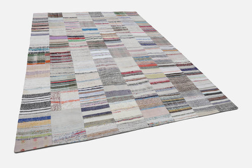 Kırk Yama Bej Patchwork Pamuk Yün El Dokuma Halısı 251x350 Agacan