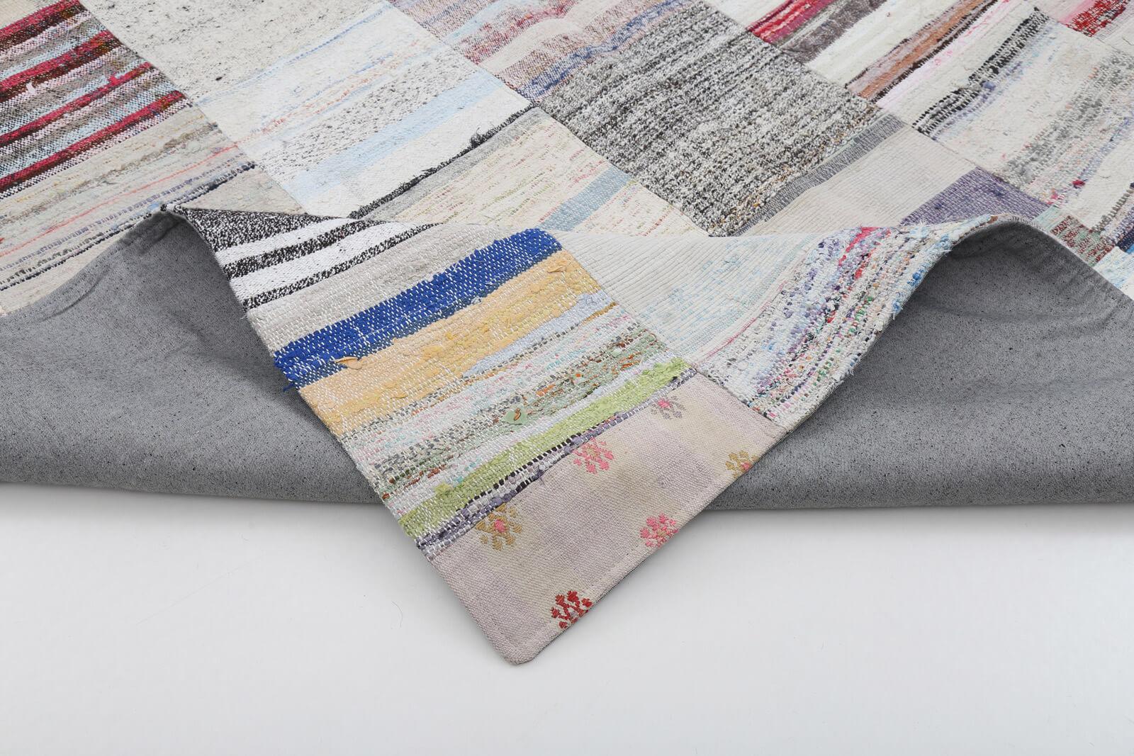 Kırk Yama Bej Patchwork Pamuk Yün El Dokuma Halısı 251x350 Agacan