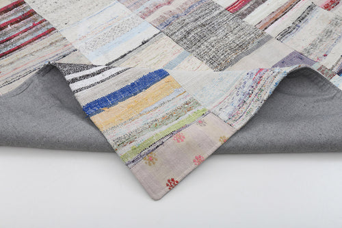 Kırk Yama Bej Patchwork Pamuk Yün El Dokuma Halısı 251x350 Agacan