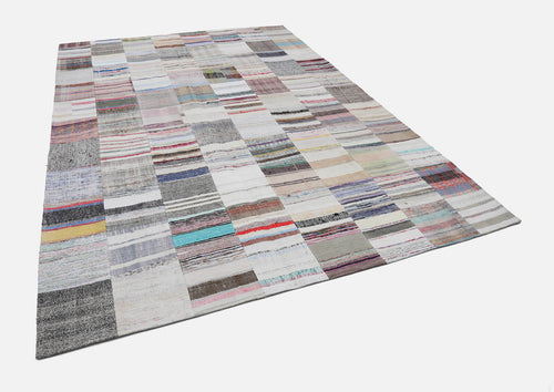 Kırk Yama Bej Patchwork Pamuk Yün El Dokuma Halısı 250x351 Agacan