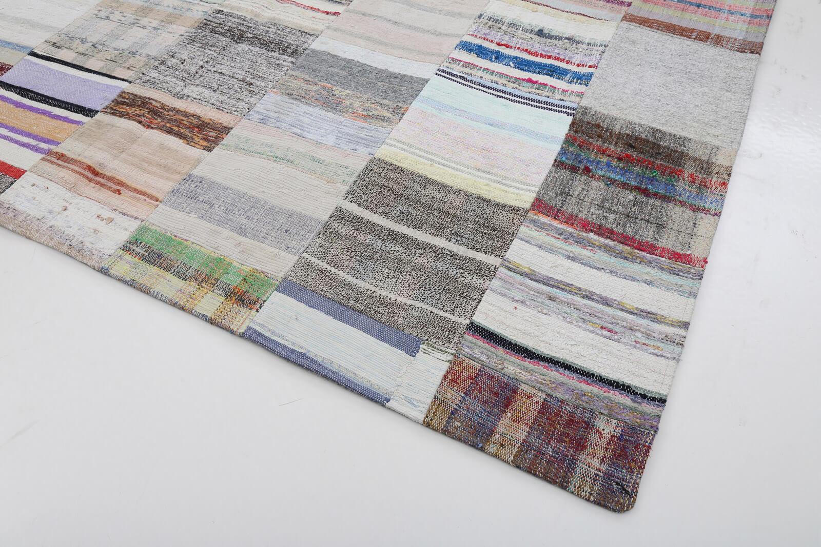 Kırk Yama Bej Patchwork Pamuk Yün El Dokuma Halısı 250x351 Agacan