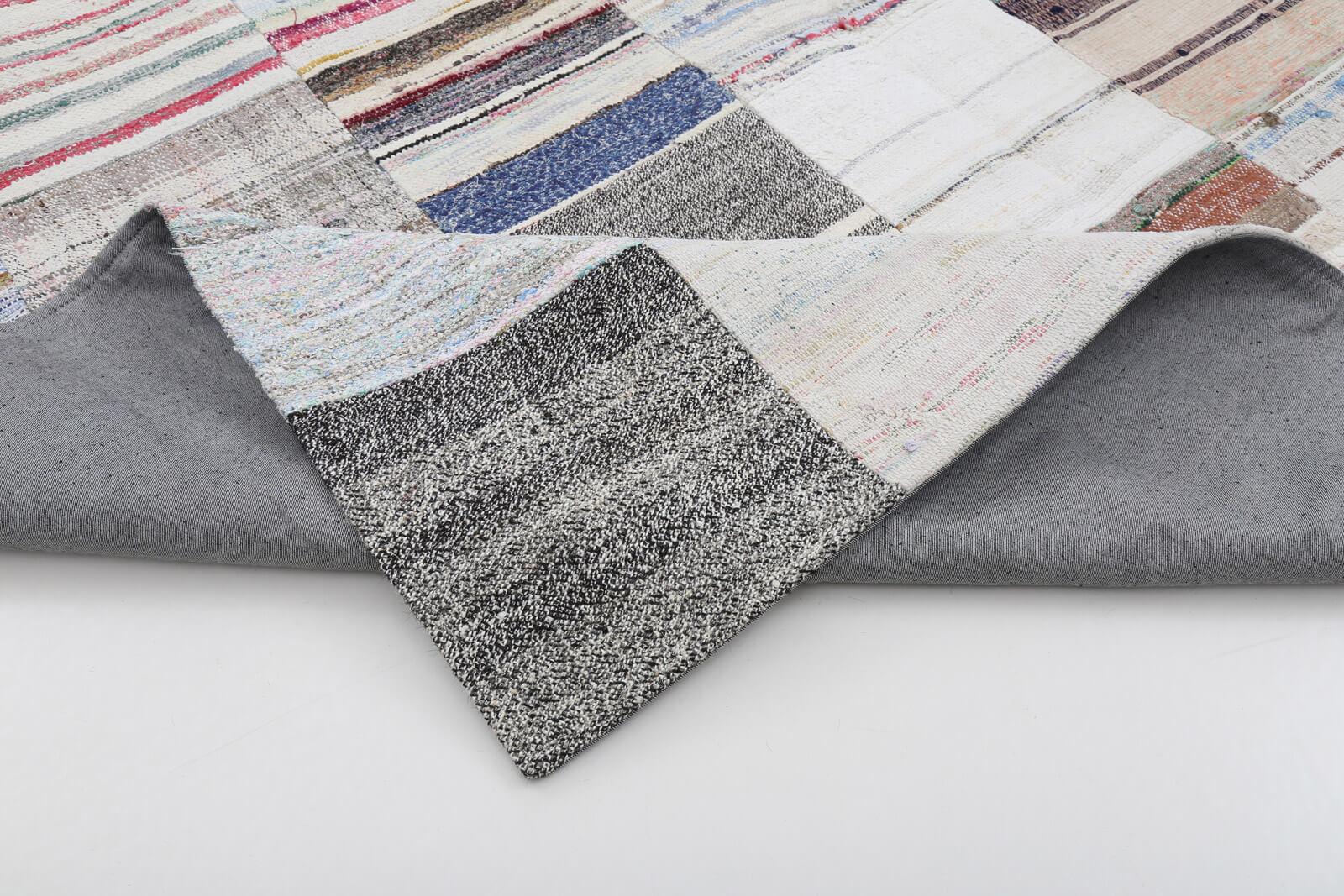 Kırk Yama Bej Patchwork Pamuk Yün El Dokuma Halısı 250x351 Agacan