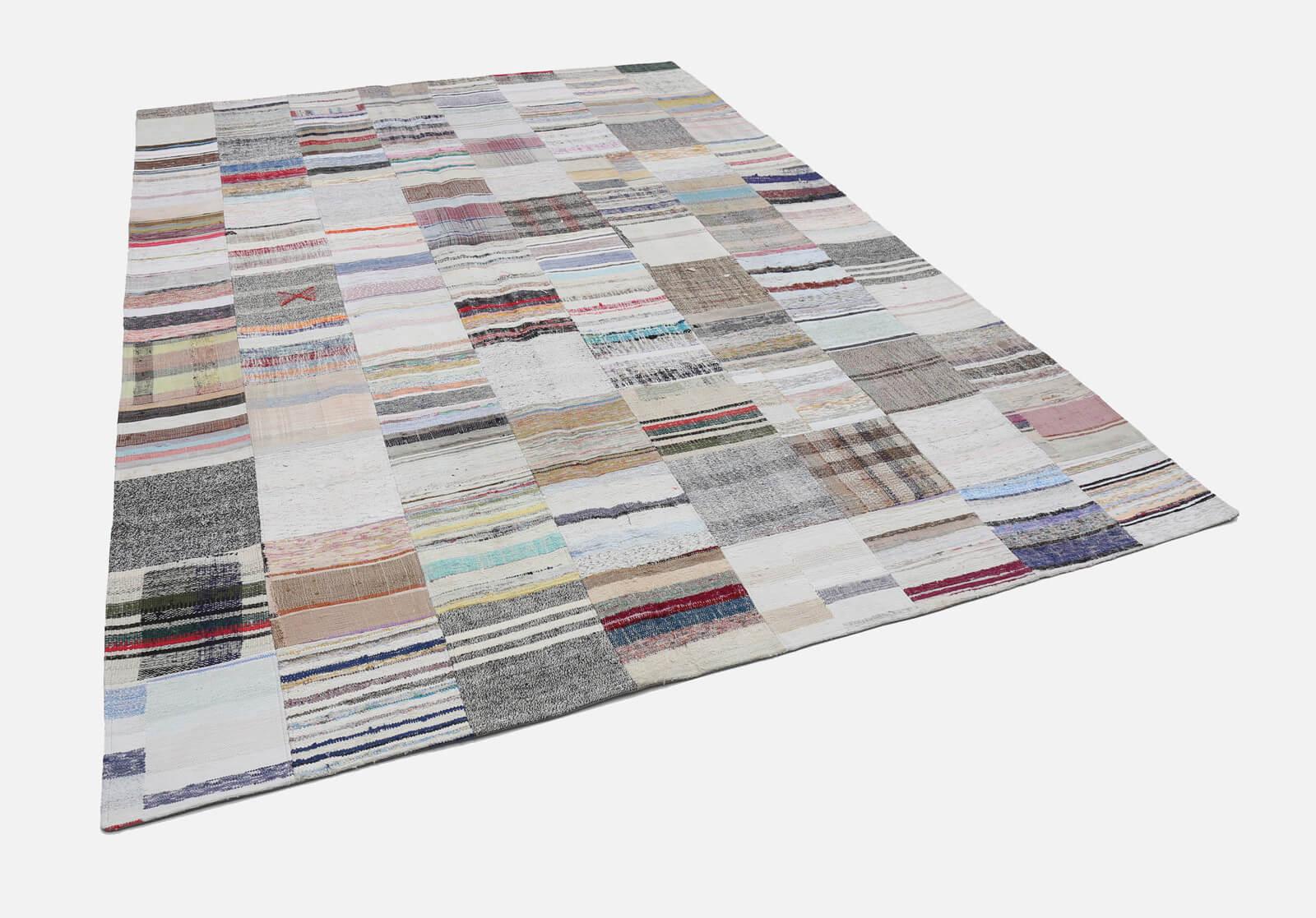 Kırk Yama Bej Patchwork Pamuk Yün El Dokuma Halısı 251x352 Agacan