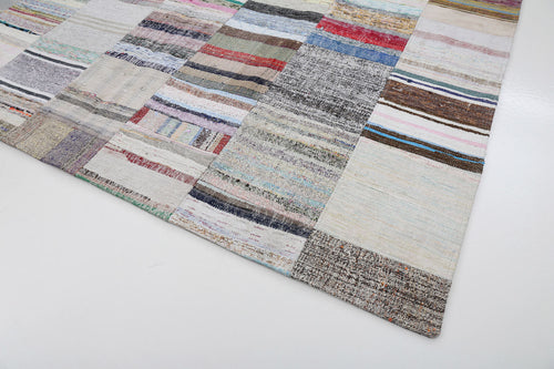 Kırk Yama Bej Patchwork Pamuk Yün El Dokuma Halısı 251x352 Agacan
