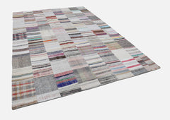 Kırk Yama Bej Patchwork Pamuk Yün El Dokuma Halısı 246x352 Agacan