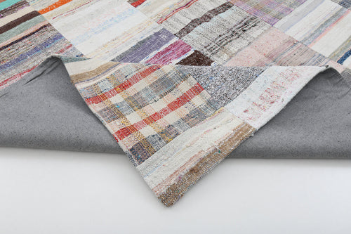 Kırk Yama Bej Patchwork Pamuk Yün El Dokuma Halısı 246x352 Agacan