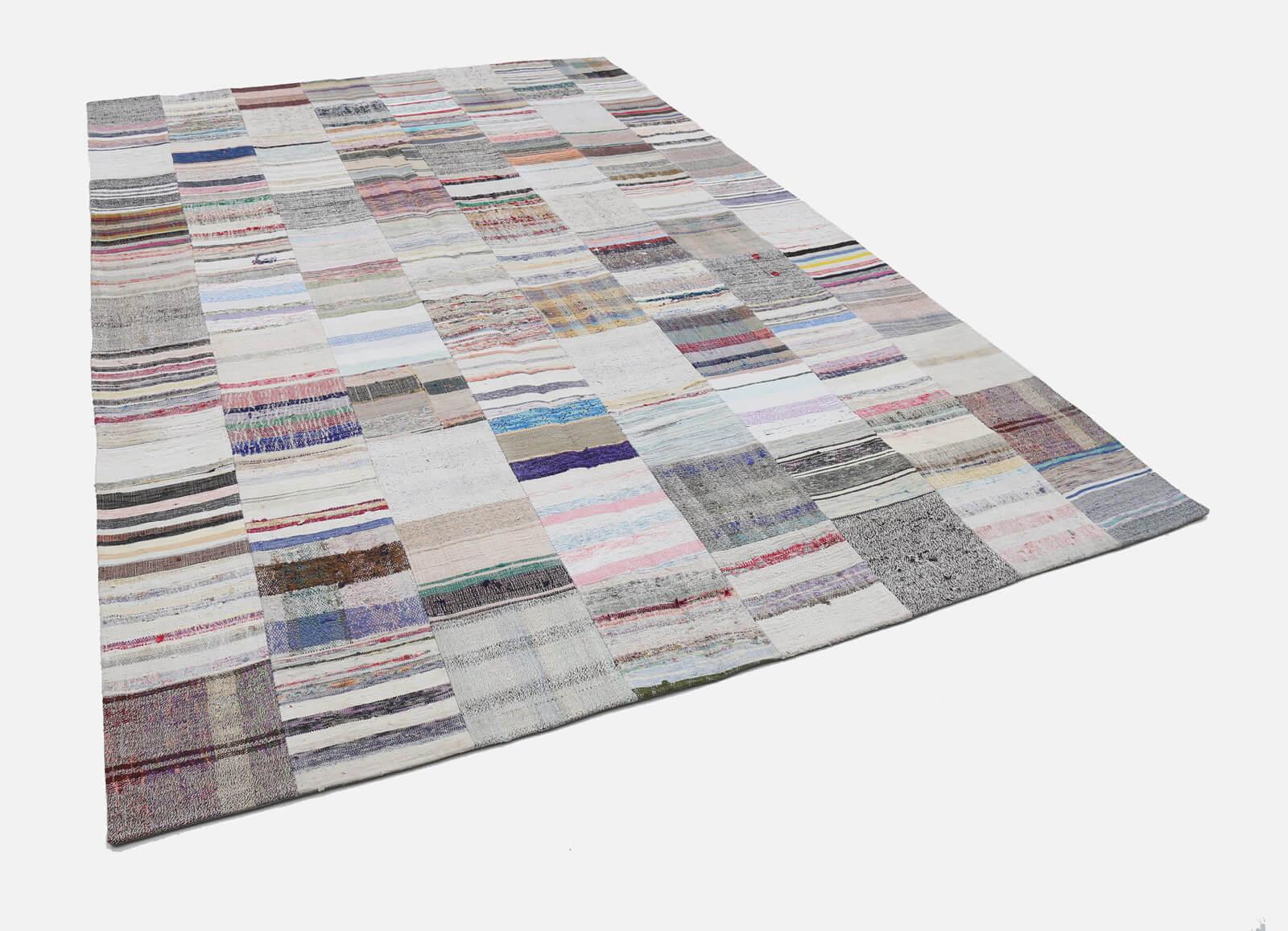Kırk Yama Bej Patchwork Pamuk Yün El Dokuma Halısı 248x370 Agacan