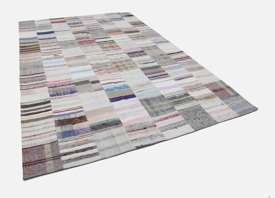 Kırk Yama Bej Patchwork Pamuk Yün El Dokuma Halısı 248x370 Agacan