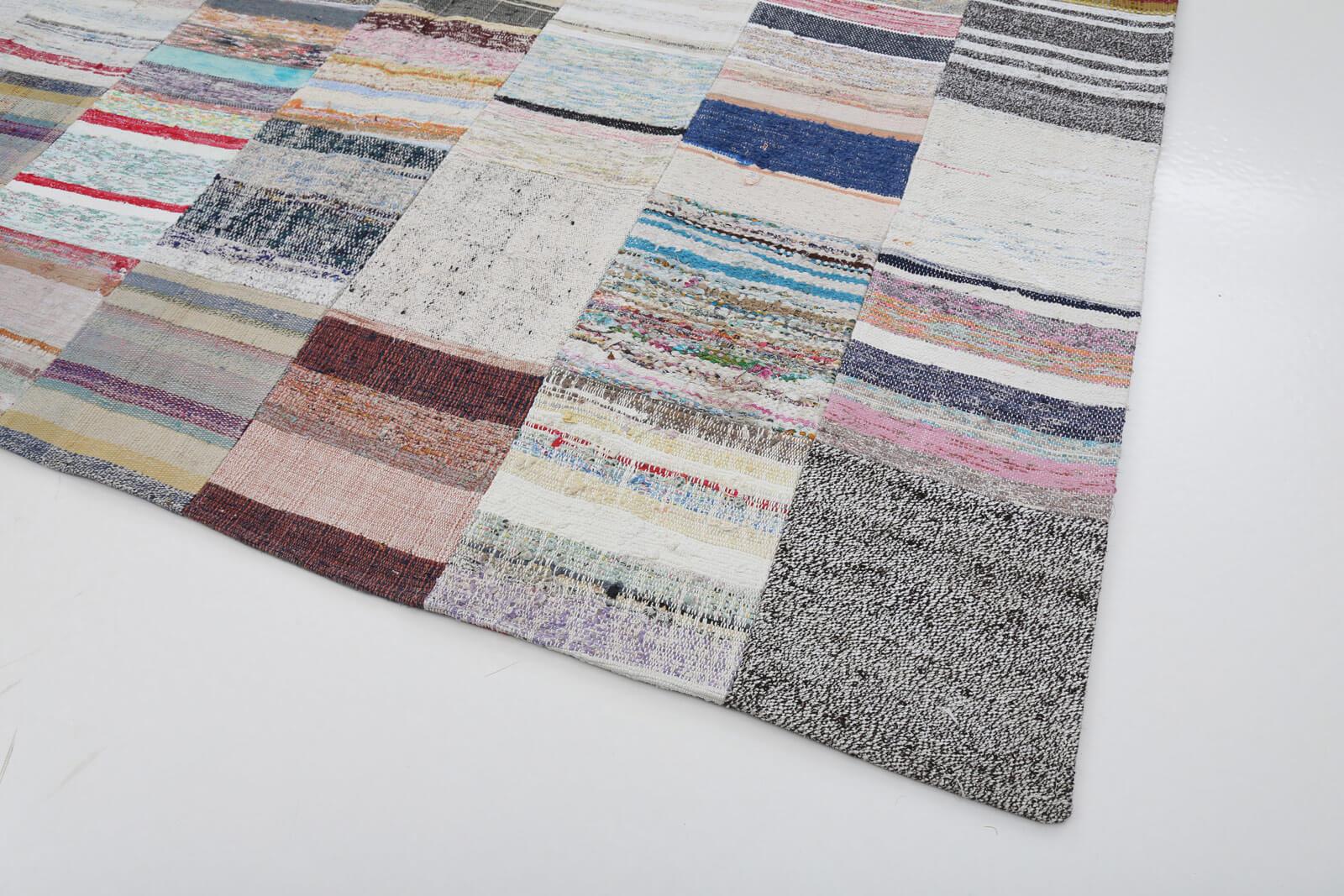 Kırk Yama Bej Patchwork Pamuk Yün El Dokuma Halısı 248x370 Agacan