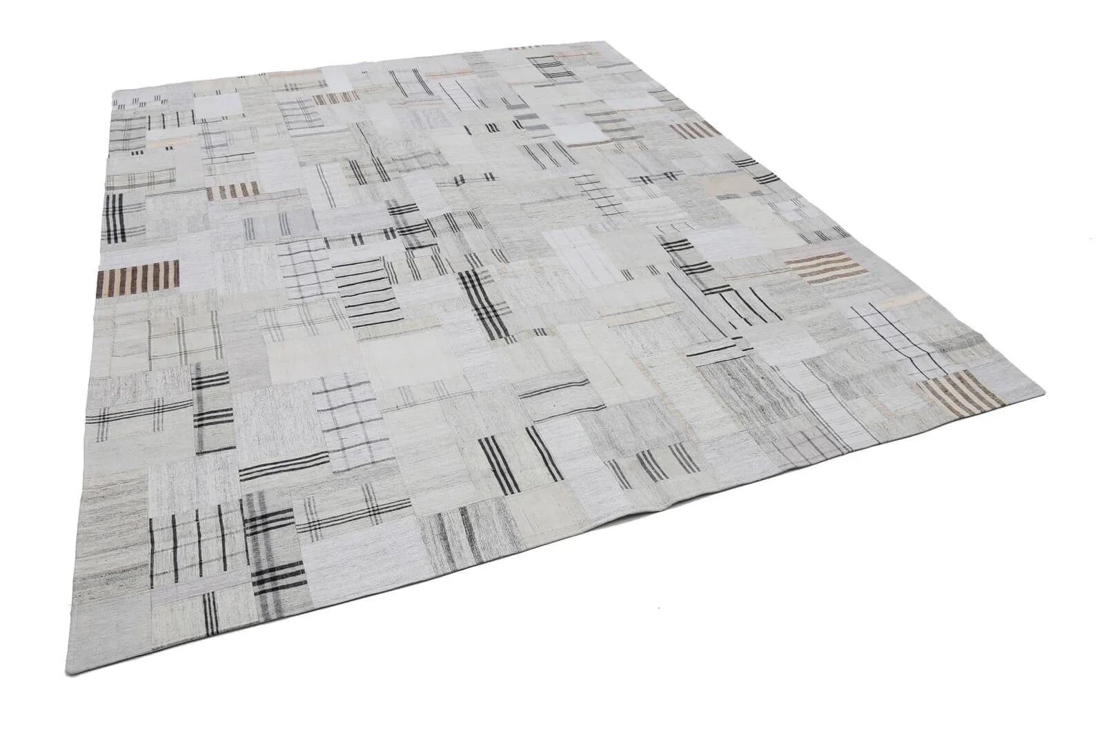 Kırk Yama Bej Patchwork Pamuk Yün El Dokuma Halısı 253x305 Agacan
