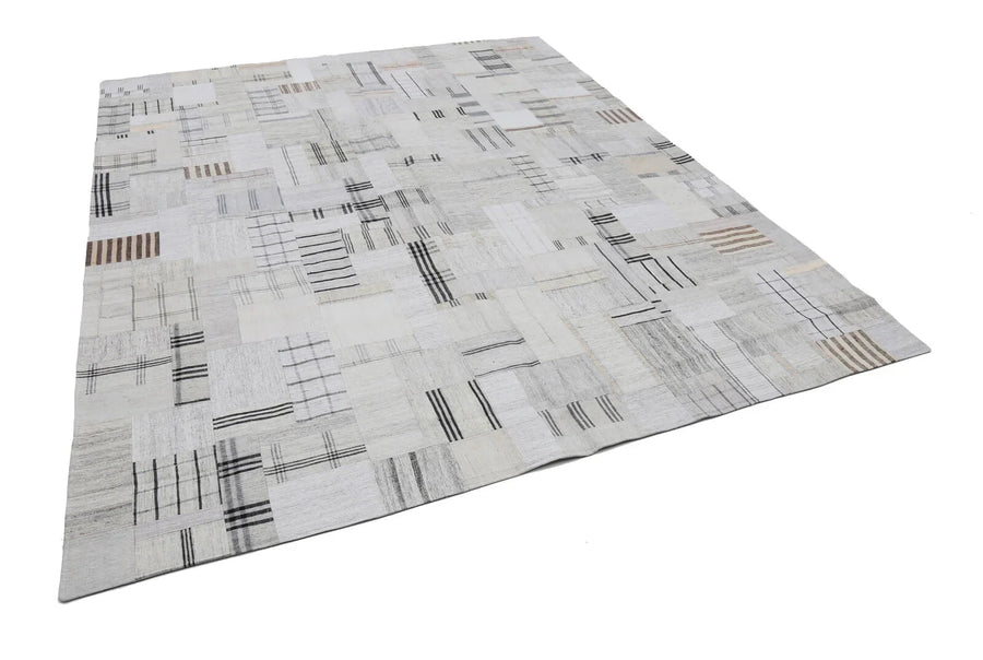 Kırk Yama Bej Patchwork Pamuk Yün El Dokuma Halısı 253x305 Agacan
