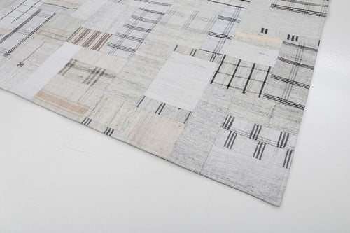 Kırk Yama Bej Patchwork Pamuk Yün El Dokuma Halısı 253x305 Agacan