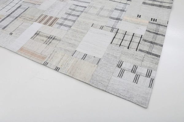 Kırk Yama Bej Patchwork Pamuk Yün El Dokuma Halısı 253x305 Agacan