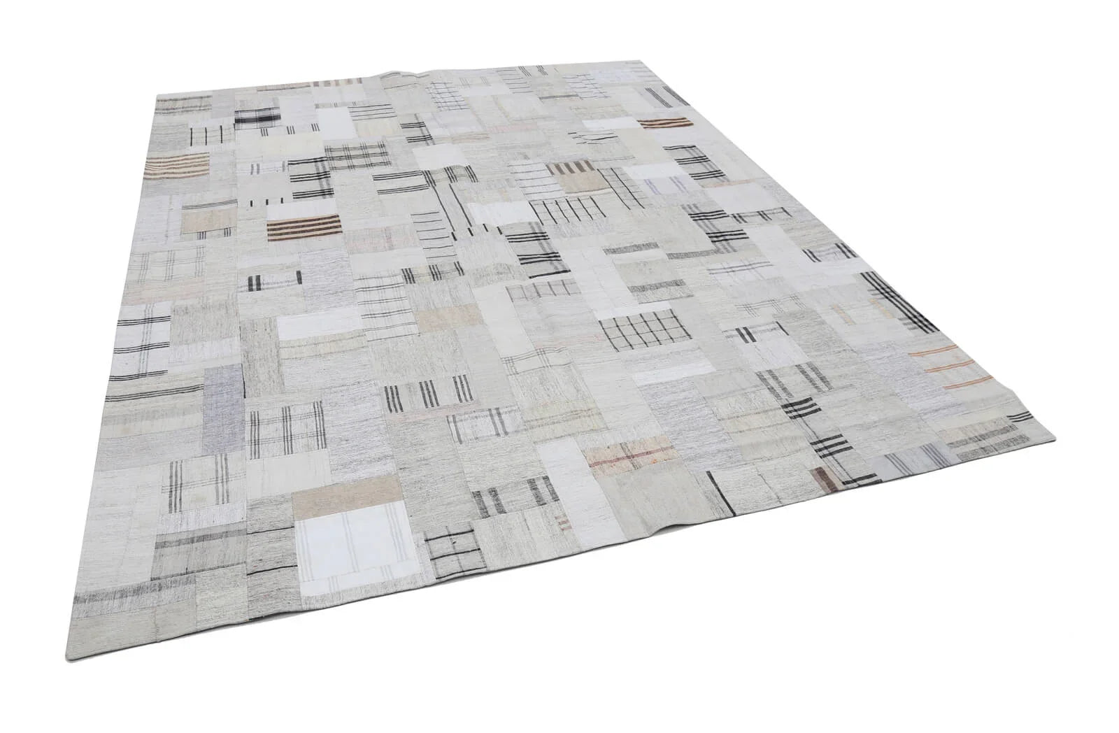 Kırk Yama Bej Patchwork Pamuk Yün El Dokuma Halısı 251x305 Agacan
