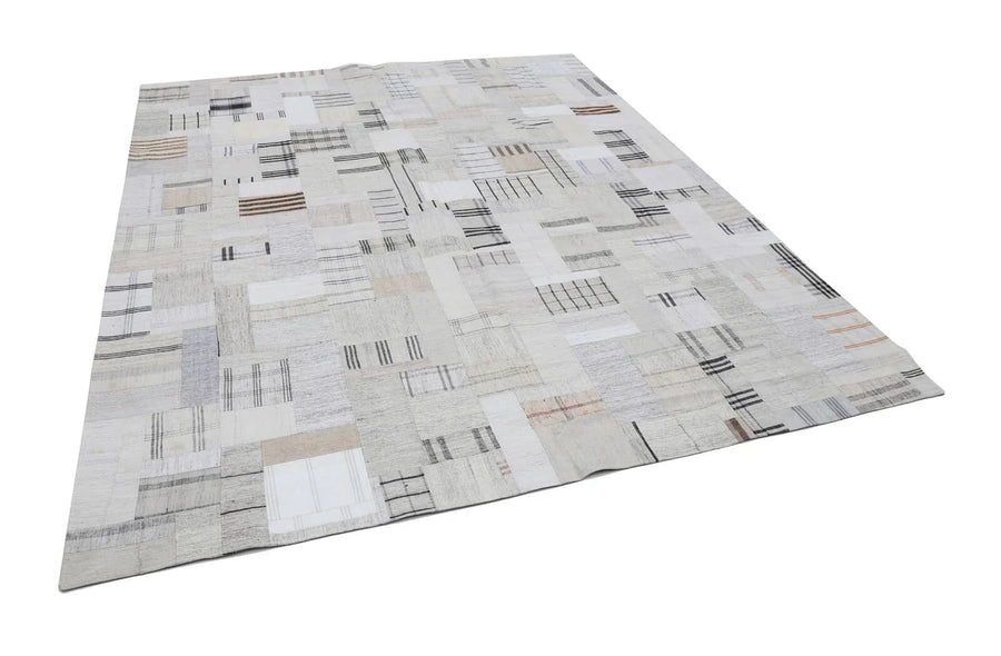 Kırk Yama Bej Patchwork Pamuk Yün El Dokuma Halısı 251x305 Agacan